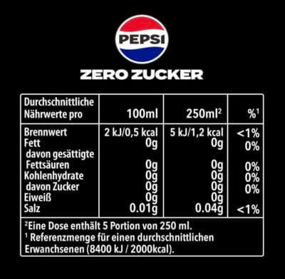 Pepsi Zero Zucker Nährwerte