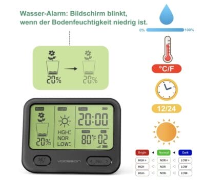 VODESON Pflanzenfeuchtigkeitsmesser mit Wassder-Alarm