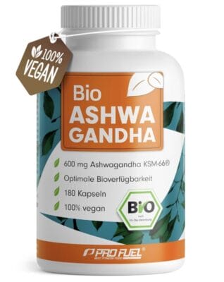 Bio Ashwagandha Kapseln mit 600 mg KSM-66 Extrakt pro Kapsel – hochkonzentriert und laborgeprüft.