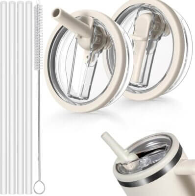 Passender, auslaufsicherer Ersatzdeckel für Stanley Cup 40oz, inklusive 4 Strohhalmen und Strohbürste.