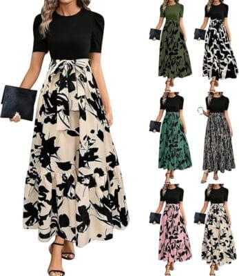 Damen-Maxikleid mit kurzen Ärmeln