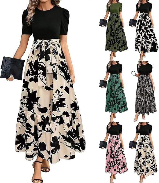 Damen-Maxikleid mit kurzen Ärmeln – 50% Rabatt
