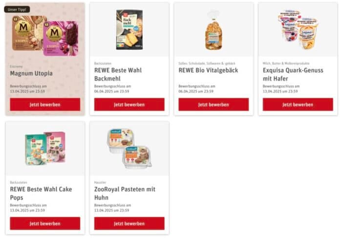Rewe Produkttests - aktuelle und kommende Tests
