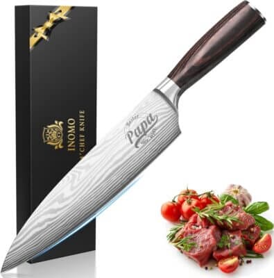 Hochwertiges Kochmesser mit Gravur „Bester Papa der Welt“ – ideal als Geschenk.
