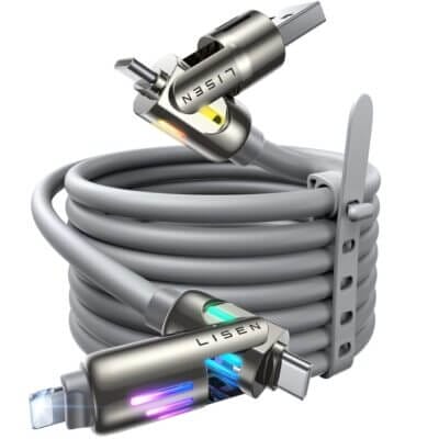 Universelles Multi Ladekabel mit USB-C, USB-A und Lightning – perfekt für iPhone, Android, MacBook, iPad & mehr.