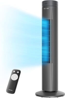 Leiser Turmventilator mit Fernbedienung, ideal fürs Schlafzimmer.

