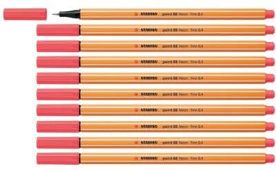 STABILO point 88 Fineliner im 10er-Pack in der Farbe Leuchtfarbenrot