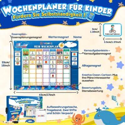 WEARXI Wochenplaner für Kinder bunt gestaltet Magnettafel 