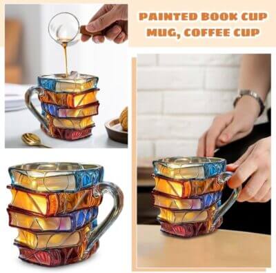 Originelle Tasse in Buchform mit plastischer 3D-Optik.
