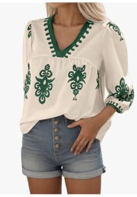 Damen V-Ausschnitt 3/4 Ärmel Bluse