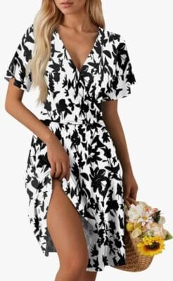 Damen Kurzarm Wickelkleid