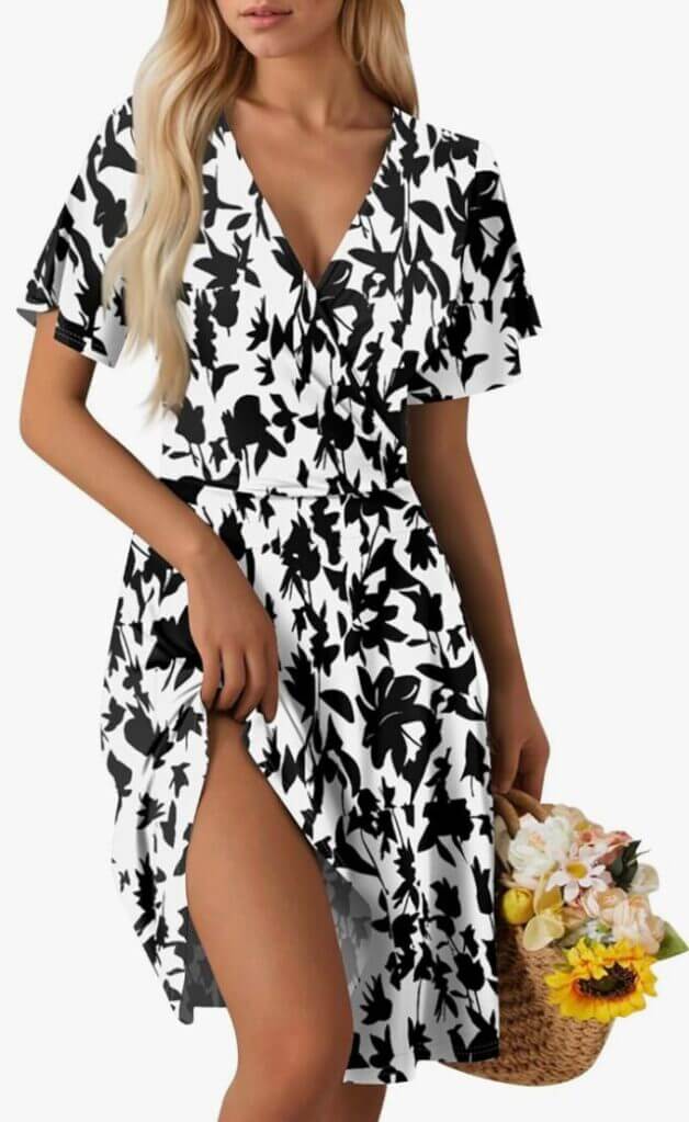 Damen Kurzarm Wickelkleid – 30% Rabatt
