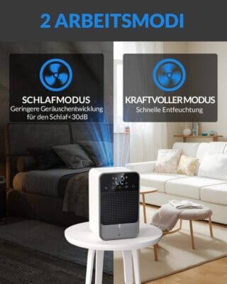 Ideal für Schlafzimmer, Badezimmer oder kleine Wohnungen – dank 1500 ml Tankvolumen.

