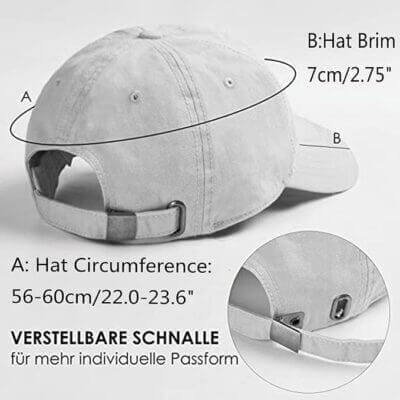 Klassische Kappe für Damen und Herren mit verstellbarem Verschluss.
