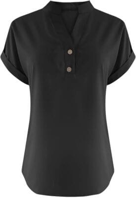 Kurzärmeliges Shirt mit V-Ausschnitt und natürlicher Leinenstruktur.
