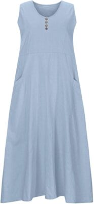 Ärmelloses Sommerkleid aus leichter Leinenmischung mit Rundhalsausschnitt
