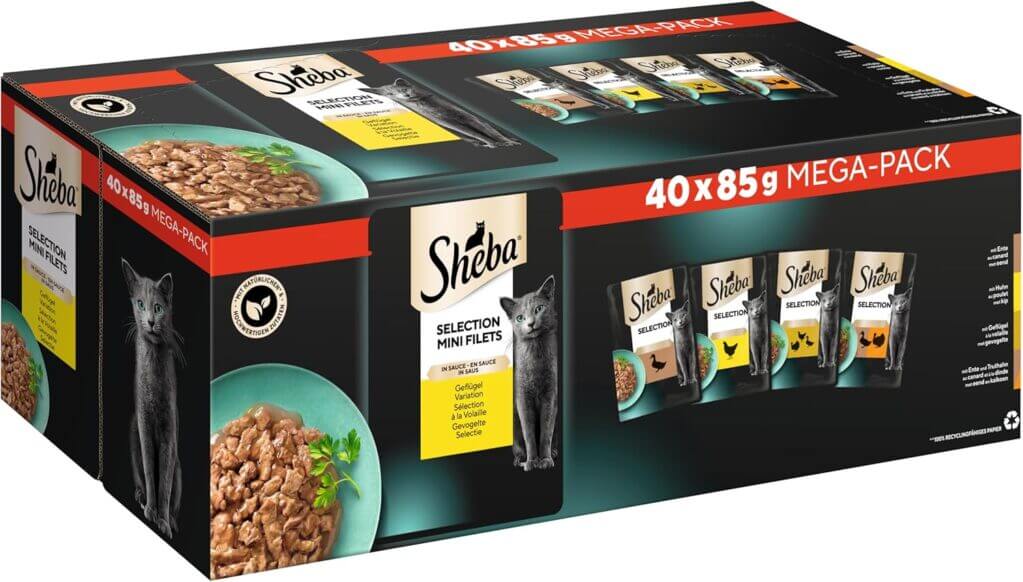 SHEBA Adult Katzenfutter Nass – Geflügel Variation in Sauce (40x85g Portionsbeutel) – 50% Rabatt