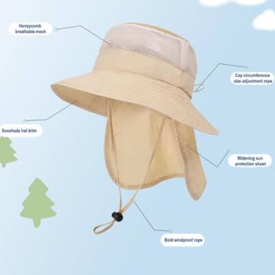 Leichter Sommerhut mit UV-Schutz und Nackenklappe für Kinder.
