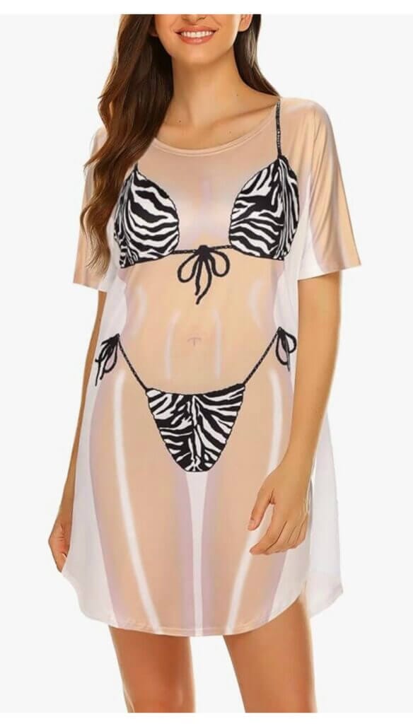 Damen Oversize T-Shirt mit Bikini-Print – 40% Rabatt