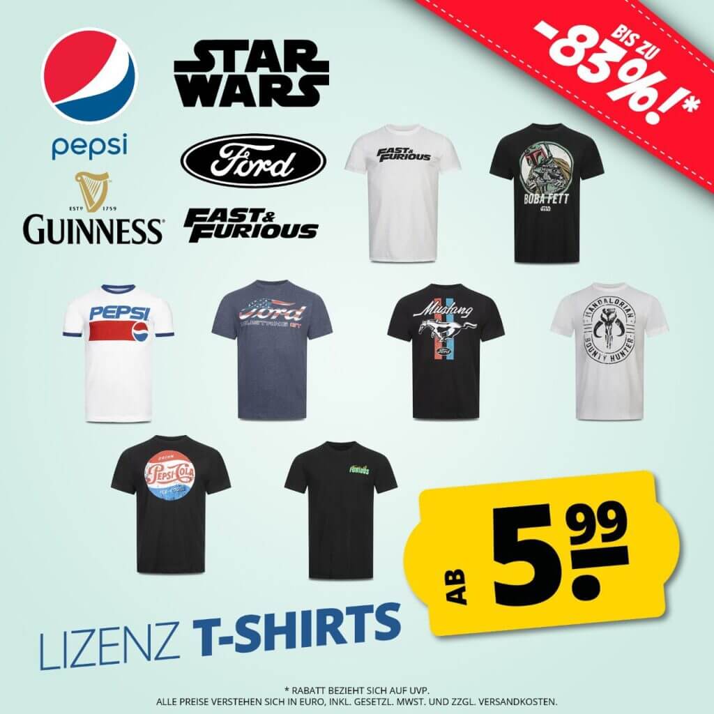 LIZENZ T-SHIRTS AB NUR 5,99 €!