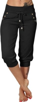 3/4 Damen Caprihose mit Kordelzug und Taschen