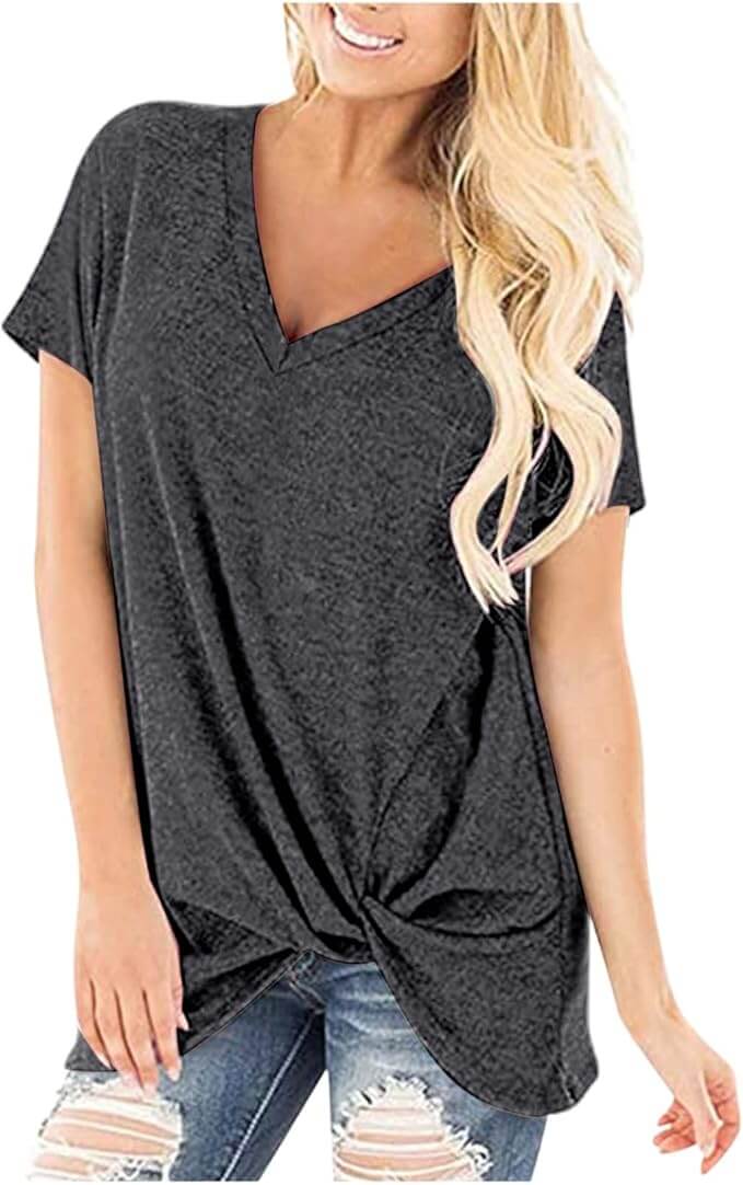 Langes Damen T-Shirt mit V-Ausschnitt in Sommerfarben – 50% Rabatt
