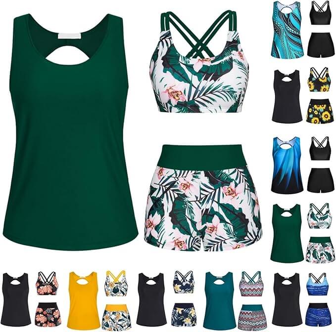 3-teiliger Tankini mit Blumendruck in verschiedenen Farben – 50% Rabatt