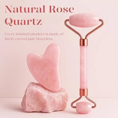 Gua Sha Stein und Gesichtsroller Rosenquarz