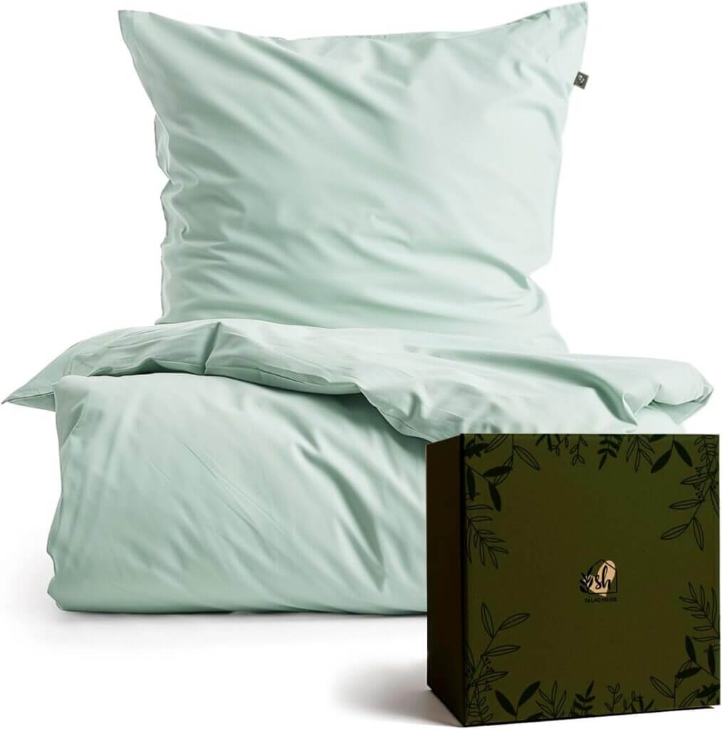 Bettwäsche 135×200 Salbeigrün Satin Baumwolle 40% Rabatt