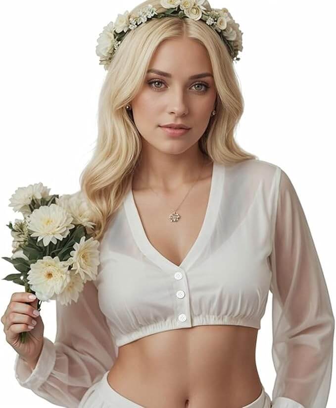 Weiße Langarm-Dirndlbluse – 50% Rabatt