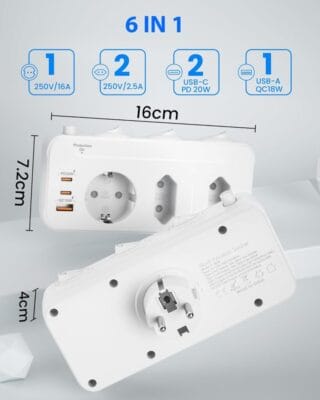 Doppelstecker für Steckdose mit praktischen 6 in 1 Funktionen 