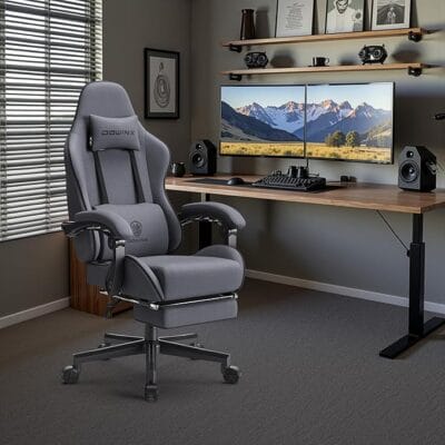 Dowinx Gaming Stuhl: Gaming-Stuhl mit verstellbarer Lehne, Wippfunktion und Lendenstütze.