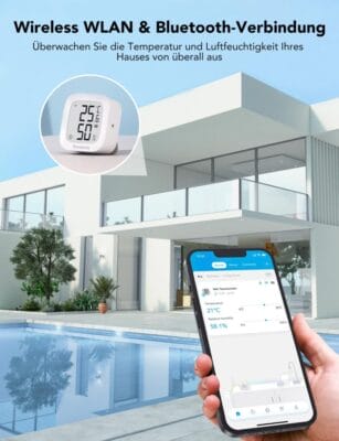 Das WLAN Hygrometer misst Temperatur und Luftfeuchtigkeit und überträgt die Daten per App in Echtzeit.