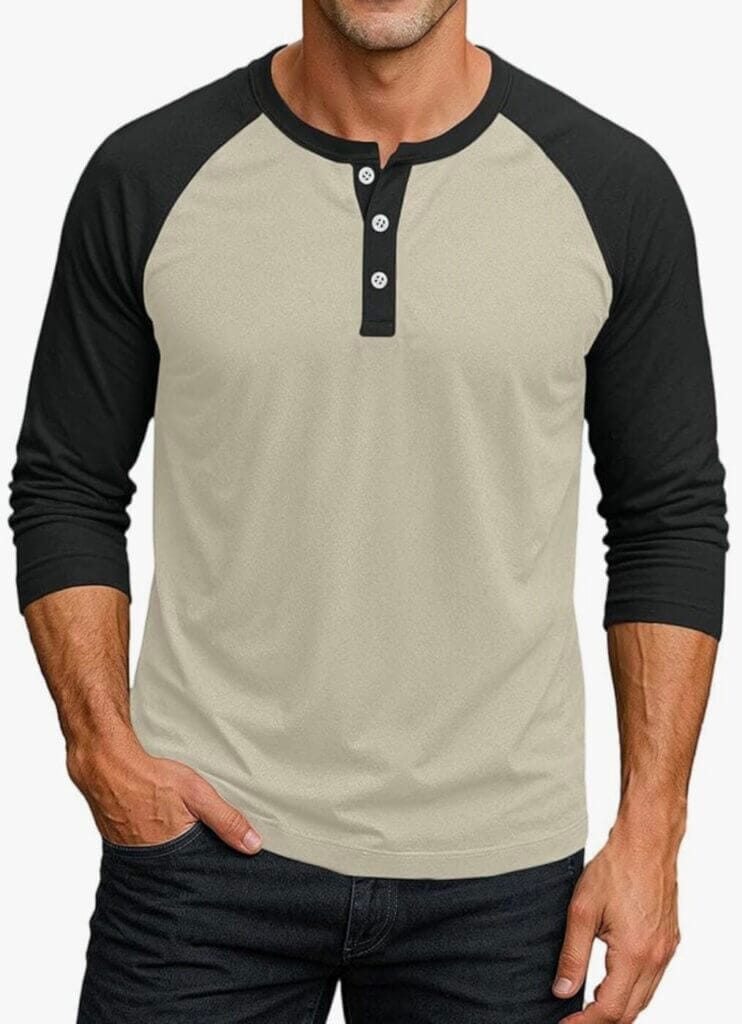 Herren Henley Shirt mit 3/4-Ärmeln – 50% Rabatt
