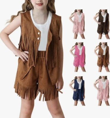 KODMNSW Mädchen Kurze Hose und Wildleder Cowboy Set