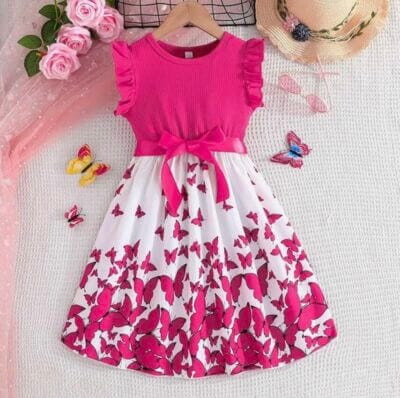Mädchenkleid mit Blumenmuster und Schleifendetail