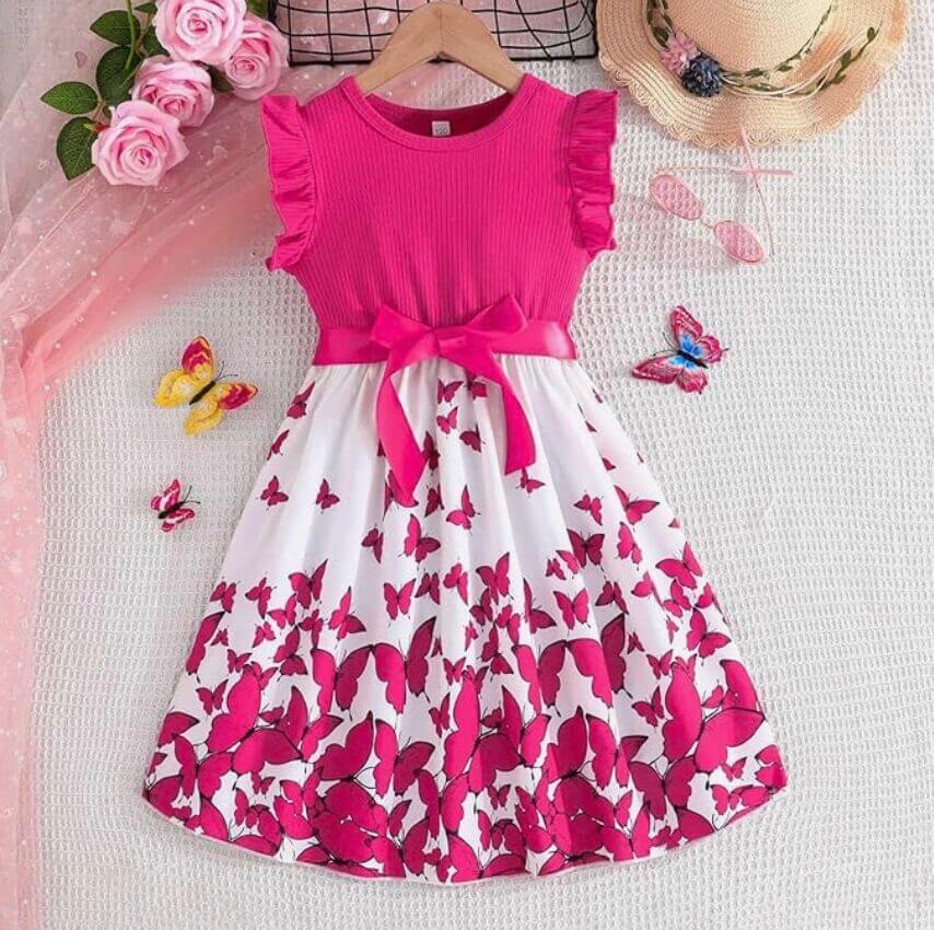 Mädchenkleid mit Blumenmuster und Schleifendetail – 46% Rabatt