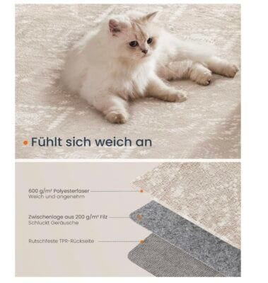Strukturierter Boho-Teppich mit dezentem Muster für verschiedene Wohnbereiche.