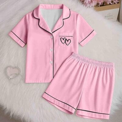 Zweiteiliges Schlafanzug-Set mit kurzen Ärmeln und Shorts für Mädchen.