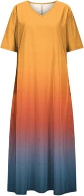 Luftiges, langes Kleid mit V-Ausschnitt für sommerliche Leichtigkeit.
