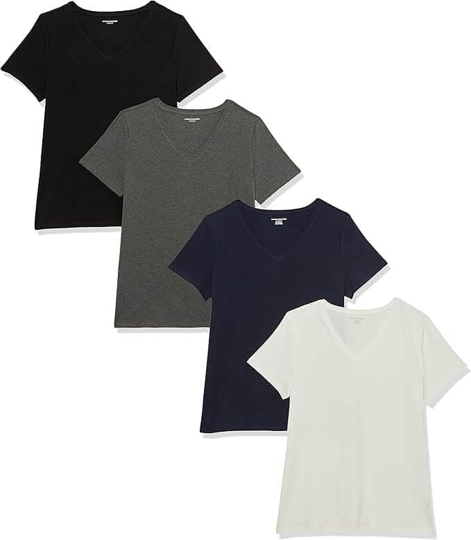 Amazon Essentials Damen T-Shirt mit V-Ausschnitt 4er-Pack – 52% Rabatt