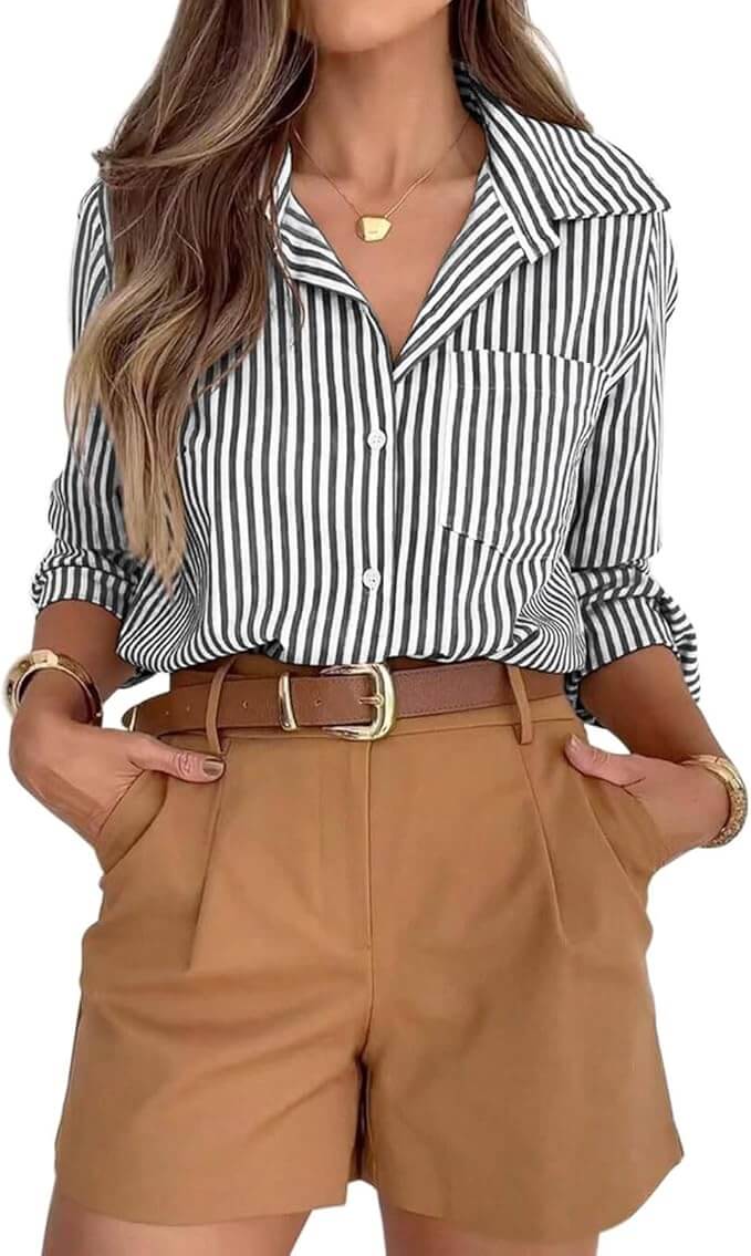 Streifen Langarmbluse für Damen – 50% Rabatt