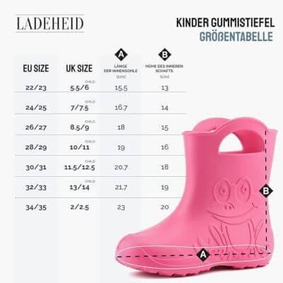 Ladeheid Eva federleichte Kinder Gummistiefel Größentabelle