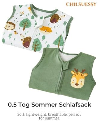 Chilsuessy Baby Sommerschlafsack im 2er-Pack - 30% Rabatt 2 Baby Sommerschlafsack - Bewegungsfreundlich, atmungsaktiv und mit praktischen Reißverschlüssen ausgestattet.