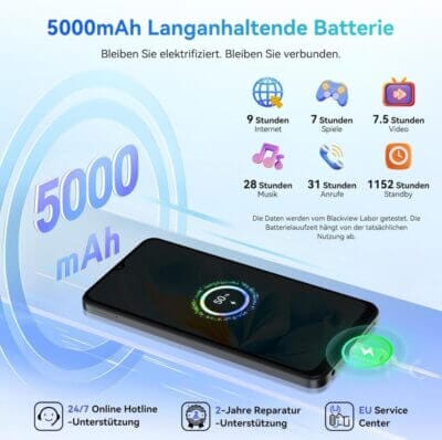 Modernes Handy Ohne Vertrag  Smartphone mit starkem Akku, gutem Display und viel Speicher.