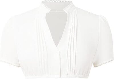 Kurze Trachtenbluse mit Spitzenbesatz und elastischem Bund.