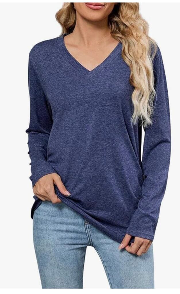 Damen Langarmshirt mit V-Ausschnitt – 60% Rabatt