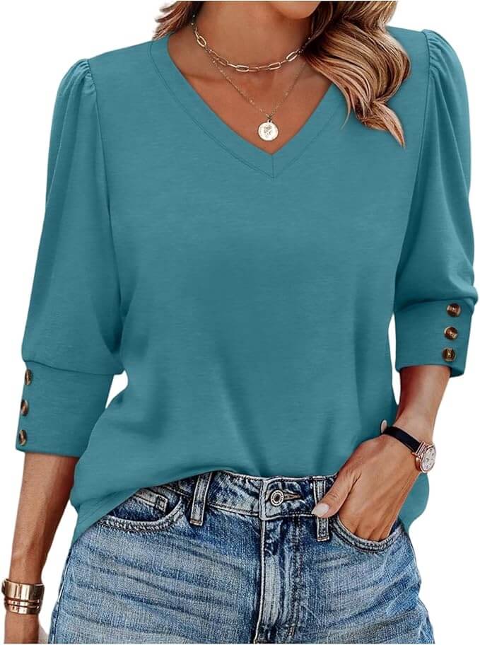 Damen Pullover mit 3/4 Arm und V-Ausschnitt – 15% Rabatt