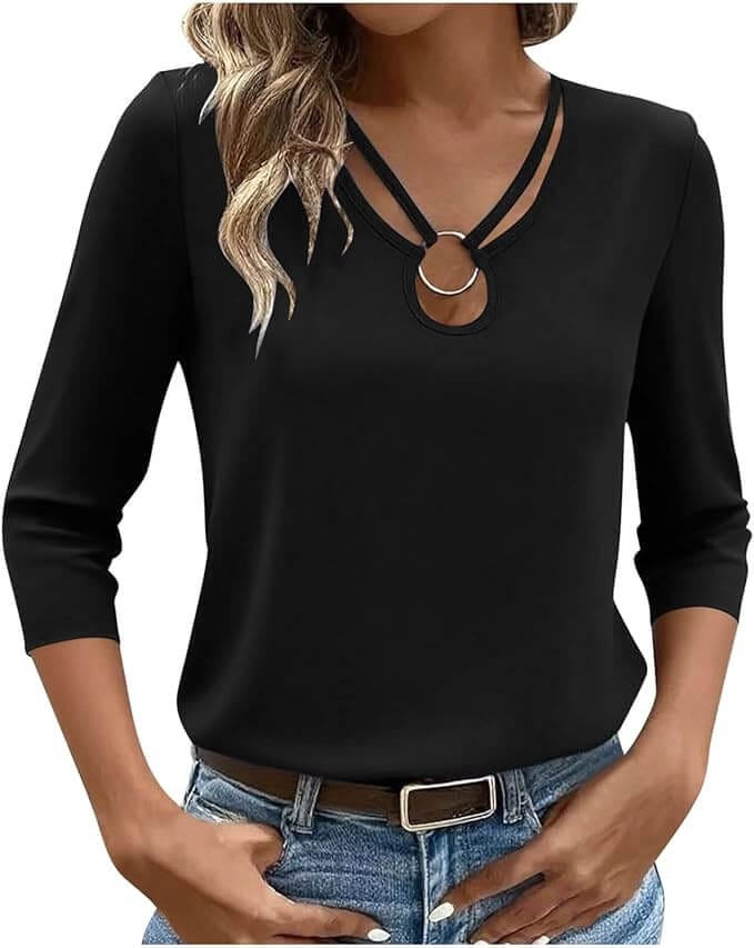 Damen Langarmshirt mit V-Ausschnitt und 3/4 Ärmeln – 50% Rabatt