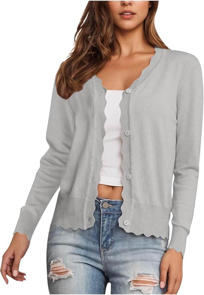 Damen Strickjacke mit Wellensaum – 50% Rabatt